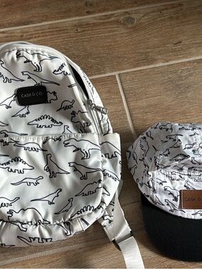 Kids White Dinosaur Backpack and hat Cash & Co